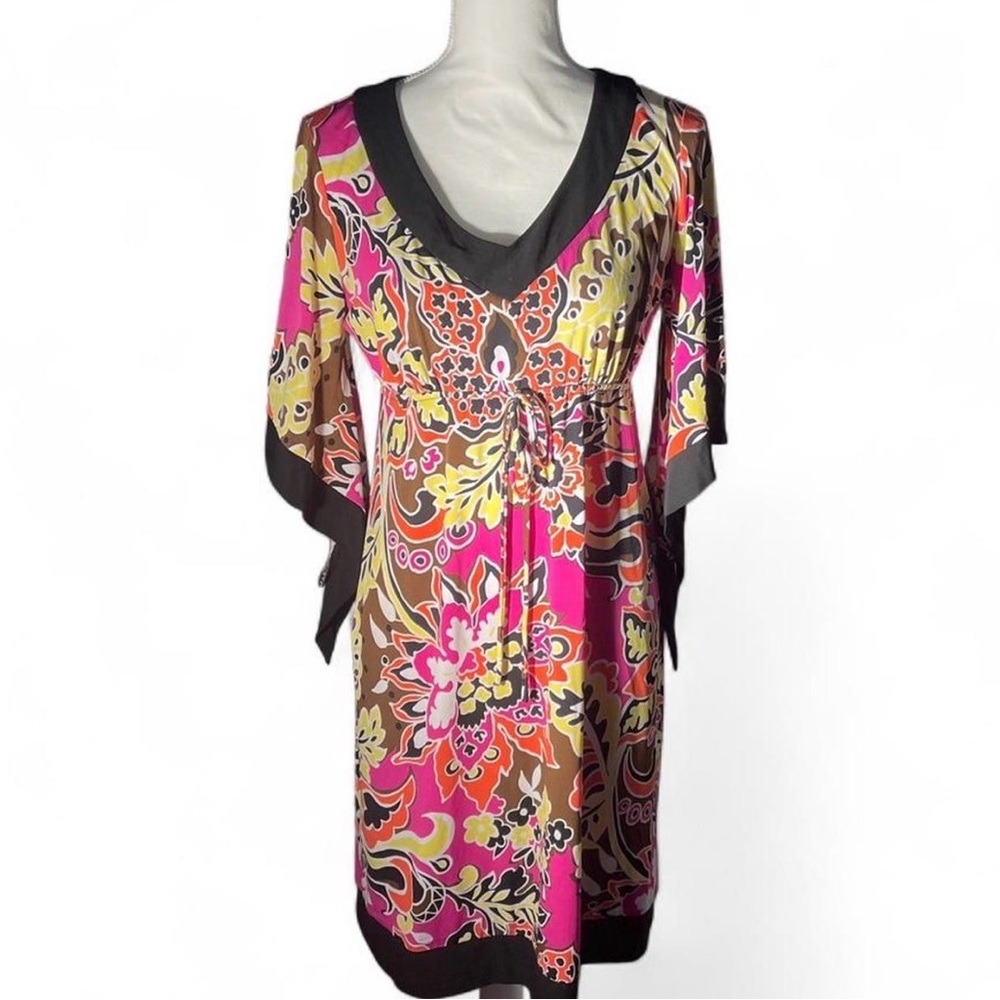 Ronni Nicole Pink and Brown Floral Midi Dress